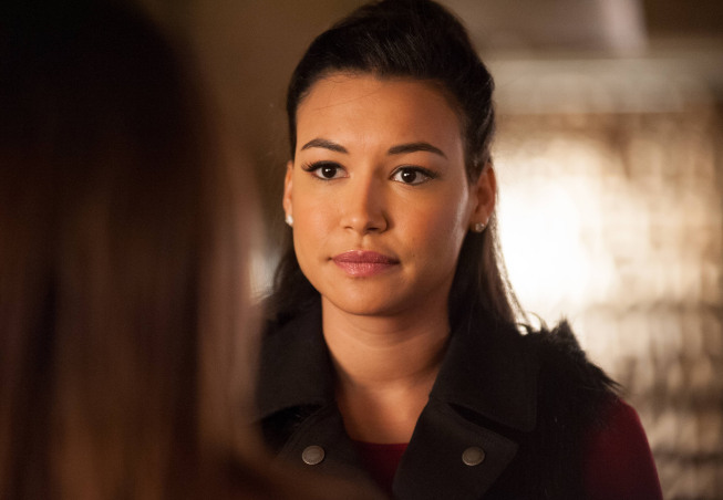 GLEE: Santana (Naya Rivera) questions Rachel (Lea Michele, not seen) in the "Feud" episode of GLEE  airing on Thursday, March 14  (9:00-10:00 PM ET/PT) on FOX. ©2013 Fox Broadcasting Co. CR: Adam Rose/FOX